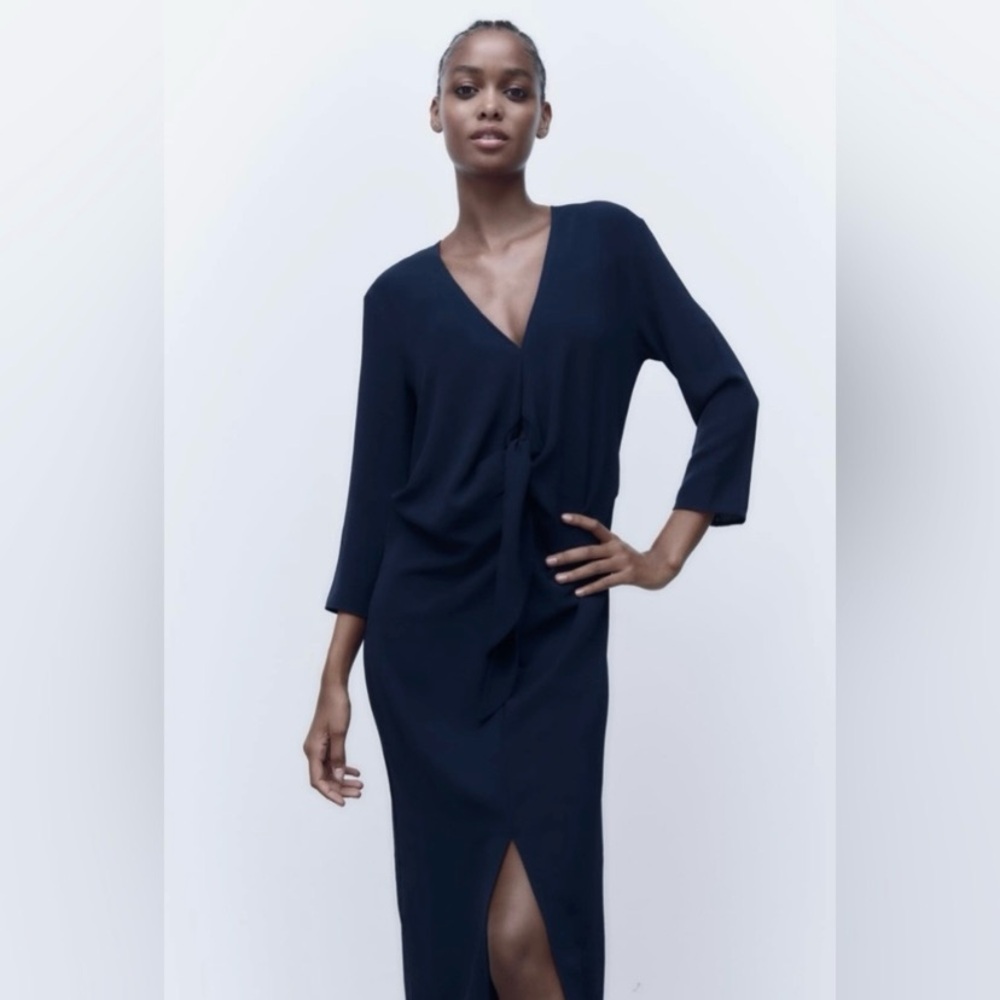 NWT Zara Front Knot Fluid Dress in midi length